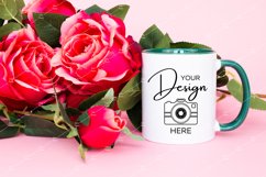 Mug Mockup 11 Oz Blank White Coffee Cup Green Handle Product Image 1