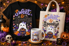 Sweet &amp; Spooky PNG | Cute Ghost Halloween Typography Design Product Image 1