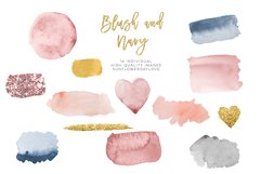 Blush &amp; Navy Watercolor Gold design clipart Product Image 1