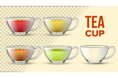 Tea Cups With Color Liquid Vector 3D Set Product Image 1