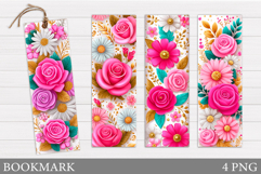 Roses Bookmark Design. Flowers Bookmark Sublimation Product Image 1