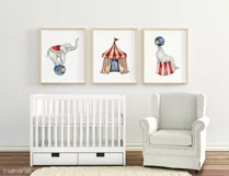 Vintage Circus Elephant Watercolor Clip Art PNG Product Image 2