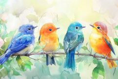 Colorful Watercolor Birds Background Wallpaper Product Image 1