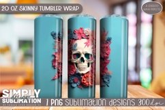 3D Floral Skull Sublimation Skinny Tumbler Wrap| 20oz | Png Product Image 2