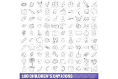 100 children day icons set, outline style Product Image 1