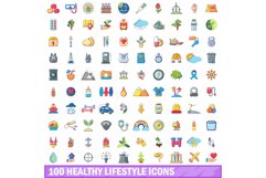 100 healthy lifestyle icons set, cartoon style Product Image 1