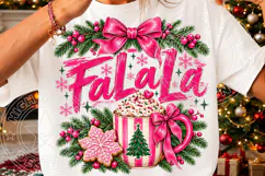 Fa La La Pink Christmas PNG, Hot Cocoa Bow Cozy Sublimation Product Image 3