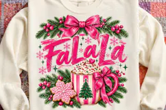 Fa La La Pink Christmas PNG, Hot Cocoa Bow Cozy Sublimation Product Image 4