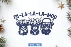 Fa La La La Moo SVG PNG, Funny Highland Cow Christmas Design Product Image 1