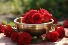 Spiritual Tibetan singing bowl roses. Generate Ai Product Image 1