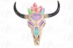 Watercolor Crystal Bull Skull clipart, Indian Tribal skull Product Image 1