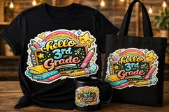 Hello 3rd Grade PNG | Third Grade Back to School Sublimation Product Image 1