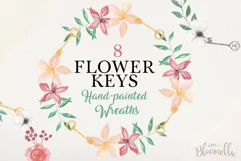 Floral 6 Wreath Watercolor Floral Garlands Flower Pink Keys Product Image 1