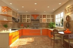 Modern orange kitchen interior with natural light Product Image 1