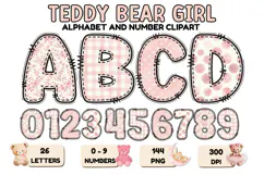 Teddy Bear Girl Alphabet PNG - Letters & Number 300 DPI Product Image 1