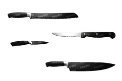 Set of 4 black sharp knives isolated on a white background Product Image 1