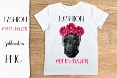 Fashion Queen Sublimation PNG Black skull pink flowers Product Image 3