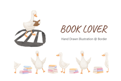 Goose Reading Book Clipart Watercolor Seamless Border Product Image 1