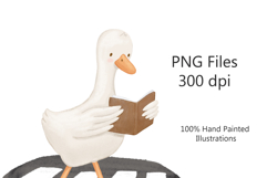 Goose Reading Book Clipart Watercolor Seamless Border Product Image 2