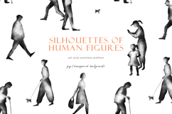 Watercolor black ink silhouettes of human figures Product Image 1