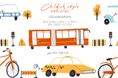 Childish style vehicles. Hand drawn cars for boys Product Image 1