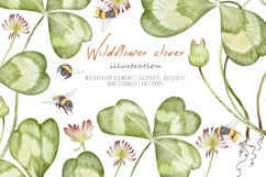 Watercolor wildflower clover and bumblebees. Patrick's day Product Image 1