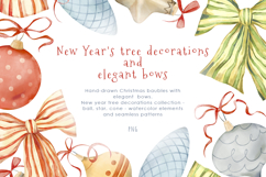 Watercolor New Year&#039;s tree decorations and elegant bows Product Image 1