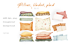 Watercolor cozy pillows, blanket, soft plaid. Warm home Product Image 2