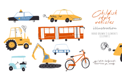 Childish style vehicles. Hand drawn cars for boys Product Image 2