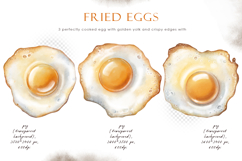 Watercolor illustration of fried eggs, realistic food Product Image 2