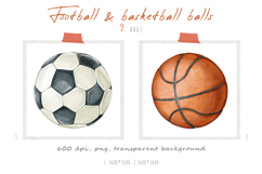 Watercolor football and basketball balls Product Image 2