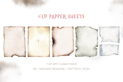 Watercolor hand drawn vintage old paper sheets set Product Image 2