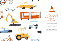Childish style vehicles. Hand drawn cars for boys Product Image 3