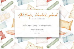 Watercolor cozy pillows, blanket, soft plaid. Warm home Product Image 3