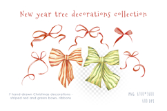 Watercolor New Year&#039;s tree decorations and elegant bows Product Image 3