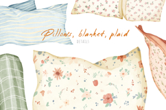 Watercolor cozy pillows, blanket, soft plaid. Warm home Product Image 4