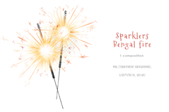 Watercolor sparklers Bengal fire, New Year light element png Product Image 4