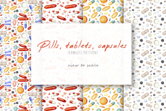 Colorful watercolor pills, tablets, capsules. Medicines set Product Image 4
