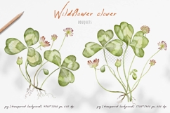 Watercolor wildflower clover and bumblebees. Patrick's day Product Image 5