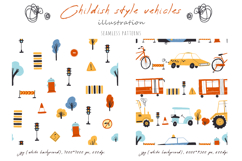 Childish style vehicles. Hand drawn cars for boys Product Image 6