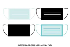 Four face mask clipart illustrations in black and light blue