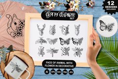 Face Of Animal With Flower In Decorative Clipart Set Product Image 1
