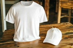 Mockup of White T-shirt and Cap Product Image 1