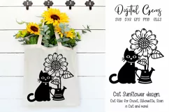 Cat sunflower and watering can design SVG / PNG / EPS / DXF Product Image 1