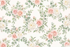 Watercolor seamless pattern with blush pink roses white peon Product Image 1