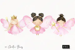 Watercolor Cute Pink Fairies | Fairy PNG Product Image 1