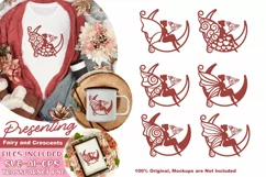 Fairy and Crescents Set, Fantasy Theme Young Fairy Sitting Product Image 1