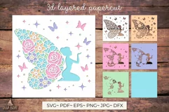 Unicorn, Fairy, Butterfly card svg |3d girl birthday card Product Image 2