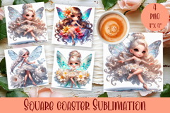 Square Coaster Fairy Sublimation Design Png | Summer Png Product Image 1