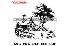 Laser Engrave Files Fairy Cottage Scene SVG PNG DXF EPS PDF Product Image 1